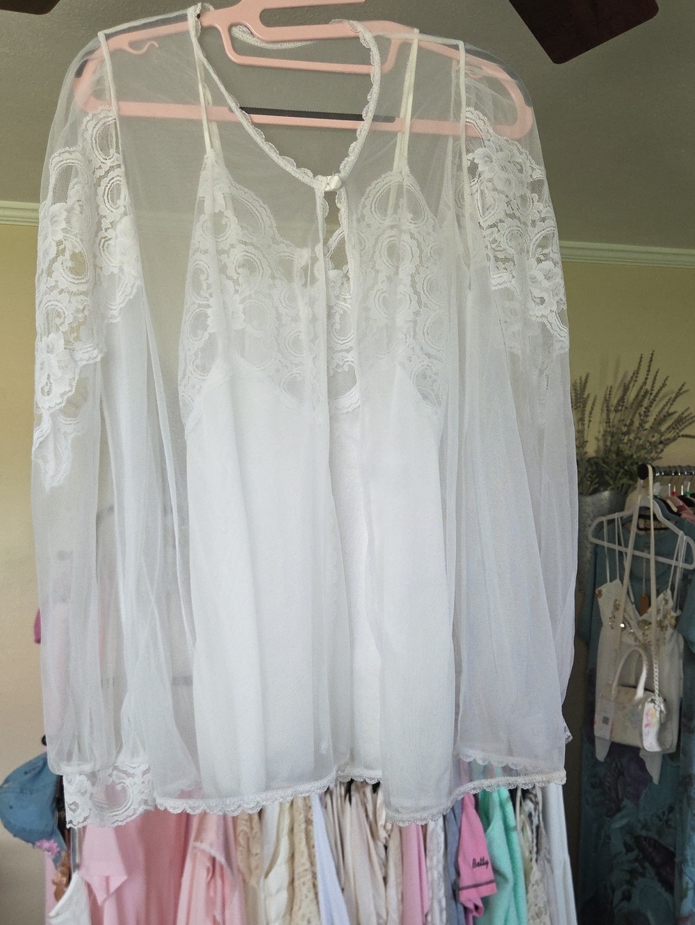 Sheer White Lace Robe & Slip Set - White